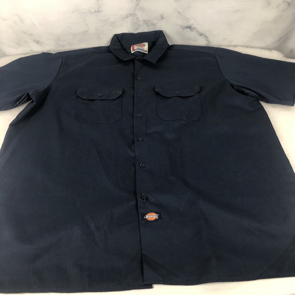 Dickies Shirt Mens Size 2XLarge Navy Blue Short Sleeve Button Up Work